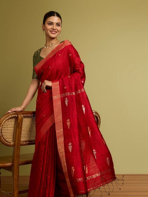 Taneira Red Bengal Pure Silk Vanya Jamdani Saree-picture-42