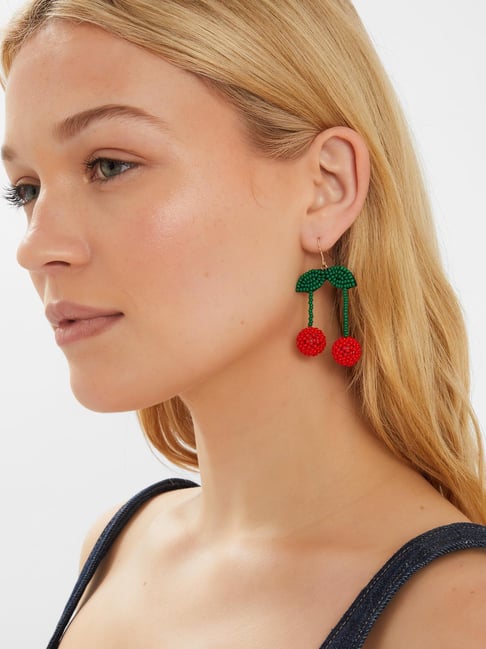 Accessorize London Red & Green Golden Earrings for Women-picture-44