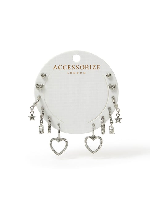 Accessorize London Silver Earrings for Women Pack of 6