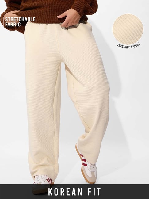 The Souled Store Korean Joggers: Off White Korean Joggers-picture-17