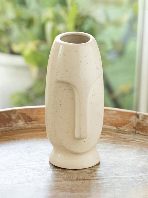 ExclusiveLane The Expression Series Off White Ceramic Handcrafted Calm Face Vase