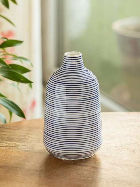 ExclusiveLane The Expression Series White & Blue Ceramic Hand-painted Moonlit Vase