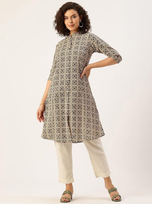 AMUKTI Beige Printed A Line Kurta-picture-22