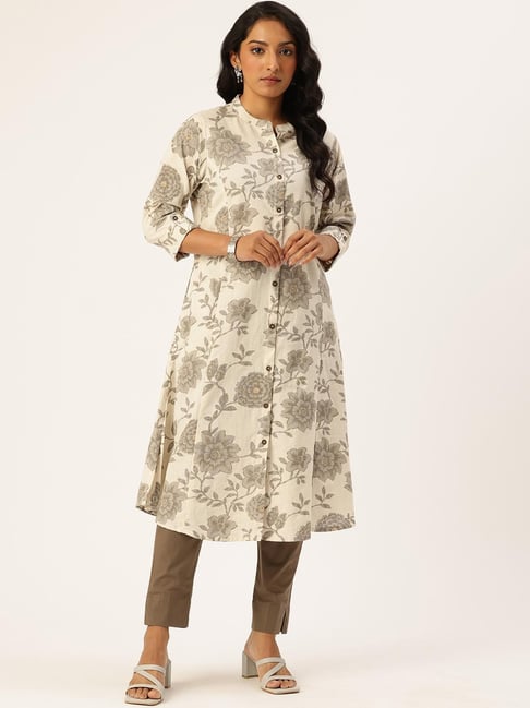 AMUKTI Beige Floral Printed Pure A Line Kurta-picture-24