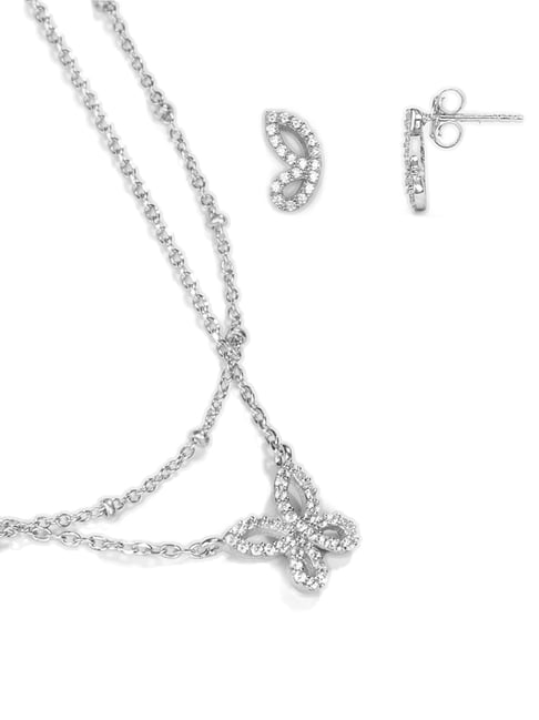 Shaya 925 Silver Fly On Butterfly Earrings and Necklace Matching Set for Women