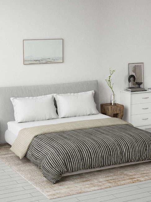 DDecor Grey Cotton 145TC Stripes Reversible Dohar