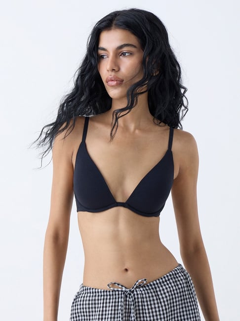 Superstar by Westside Black Underwired Cotton-Blend Plunge Bra-picture-36