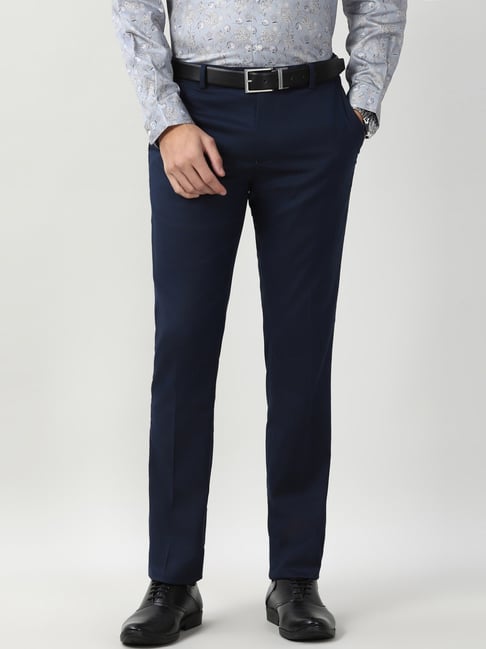 Peter England Navy Slim Fit Trousers-picture-10