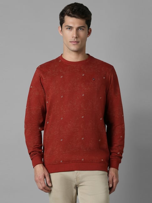 Louis Philippe Red Cotton Regular Fit Printed Sweatshirt-picture-17