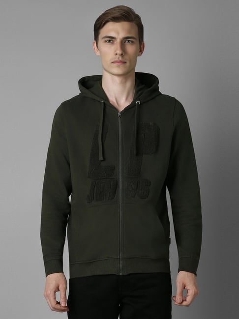 Louis Philippe Green Cotton Regular Fit Printed Hooded Sweatshirt-picture-13