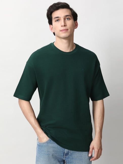 Peter England Green Cotton Regular Fit T-Shirt-picture-29