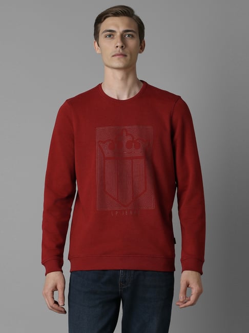 Louis Philippe Red Cotton Regular Fit Printed Sweatshirt-picture-21