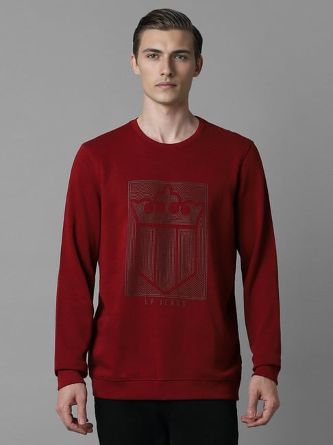 Louis Philippe Red Cotton Regular Fit Printed Sweatshirt-picture-23