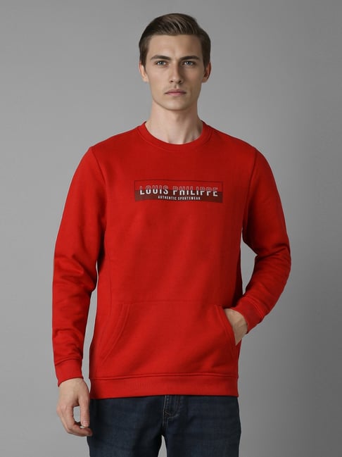 Louis Philippe Red Cotton Regular Fit Logo Printed Sweatshirt-picture-33