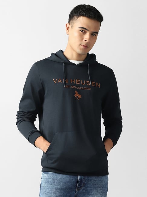 Van Heusen Navy Cotton Regular Fit Logo Printed Hooded Sweatshirt-picture-30