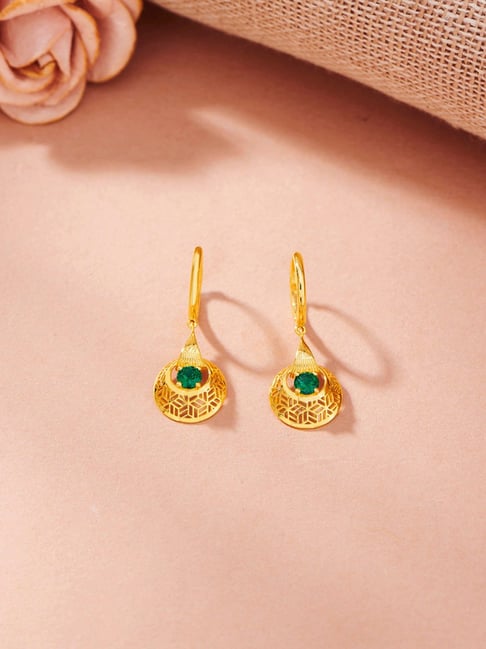 P.N.Gadgil Jewellers 18K Emerald Sunburst Hoop & Huggie Gold Earring for Kids