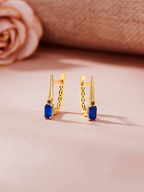 P.N.Gadgil Jewellers 18K Urban Sapphire Hoop & Huggie Gold Earring for Kids-image-48