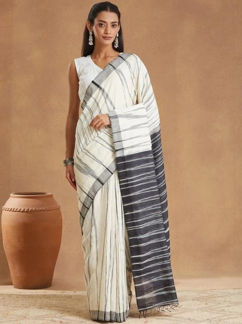 Fabindia Off White Woven Saree-picture-30