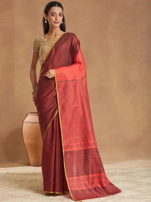 Fabindia Maroon Woven Saree-picture-45
