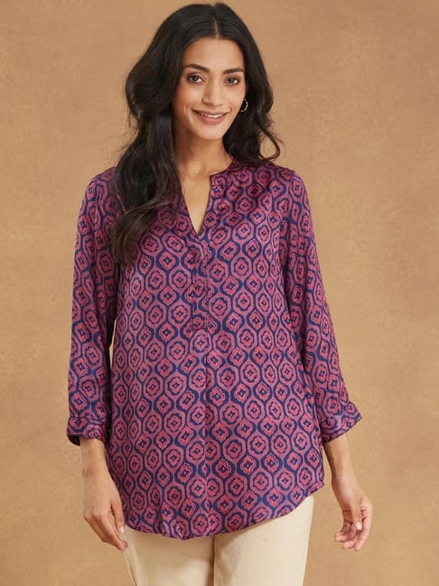 Fabindia Blue Regular Fit Printed Tunic