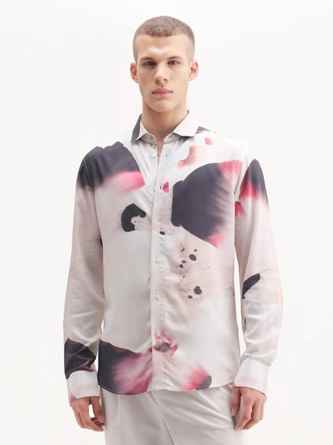 Rare Rabbit White Viscose Floral Regular Fit Shirt-image-7
