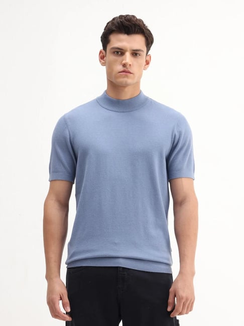 Rare Rabbit Blue Viscose Solid Regular Fit T-Shirt-picture-43