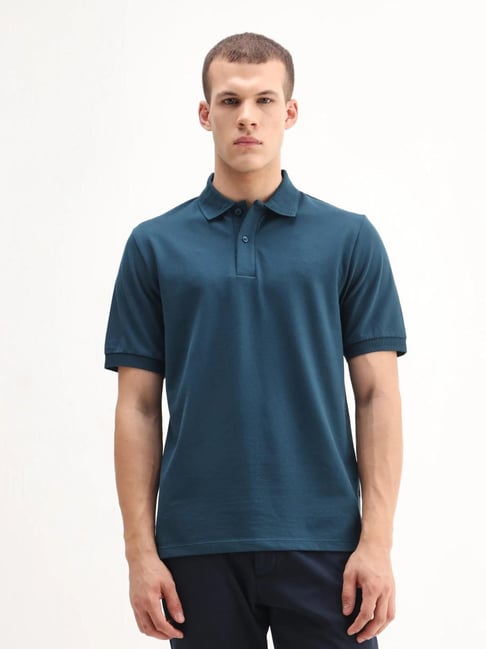 Rare Rabbit Teal Solid Regular Fit Polo T-Shirt-picture-17
