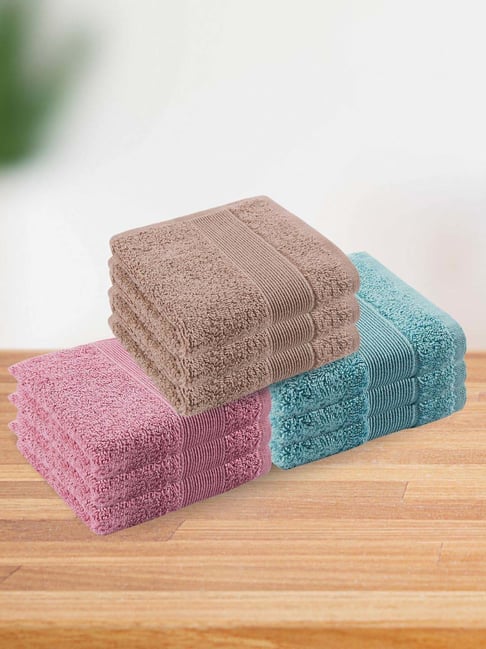 Haus & Kinder Cameo Pink & Almond & Coastal Blue Cotton Face Towel Pack of 12