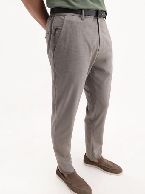 Rare Rabbit Grey Checked Regular Fit Trousers