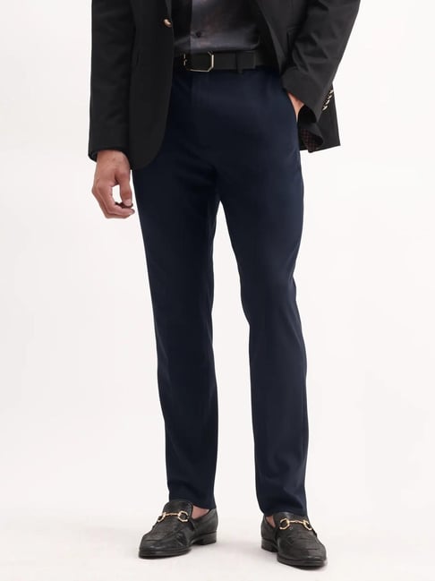 Rare Rabbit Navy Blue Solid Regular Fit Trousers-picture-20