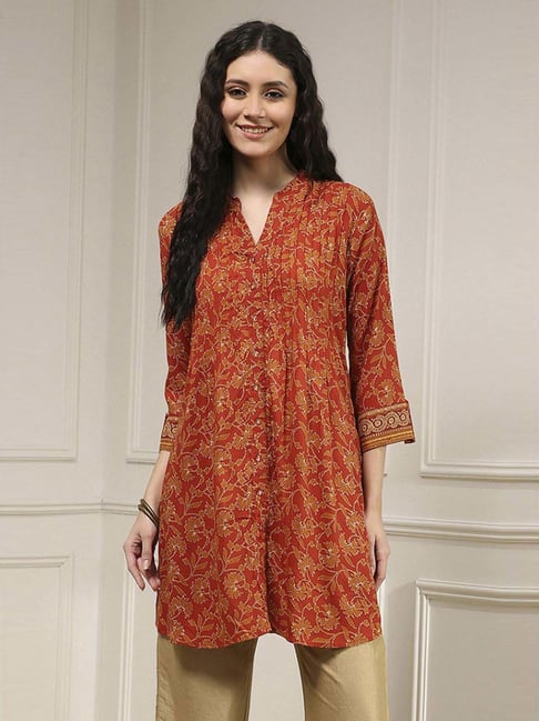 Biba Rust Relaxed Fit Printed Kurti-picture-15