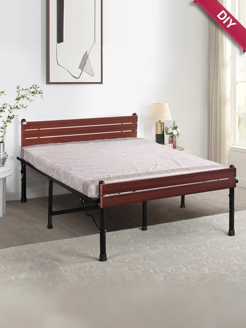 Delite Kom Black & Mahogany Metal Astra Double Folding Bed