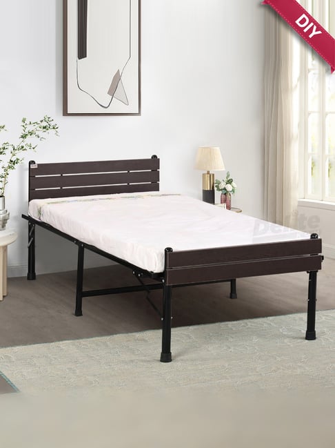 Delite Kom Black & Flowery Wenge Metal Astra Single Folding Bed