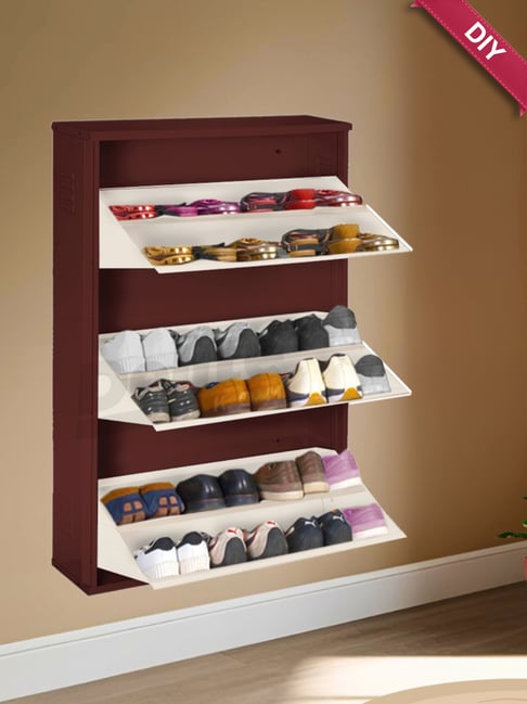 Delite Kom Coffee & Ivory Metal 6 Shelves Shoe Cabinet with Lock