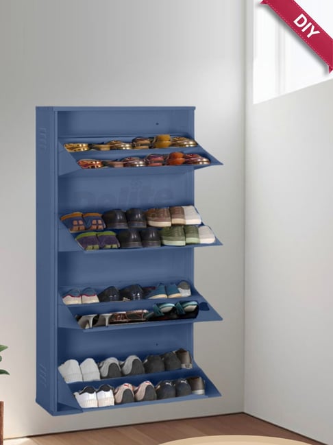 Delite Kom Graphite Grey Metal Shelves Shoe Cabinet with Lock