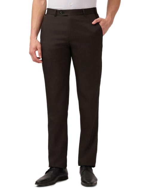Park Avenue Brown Polyviscose Regular Fit Formal Trosuers-picture-40