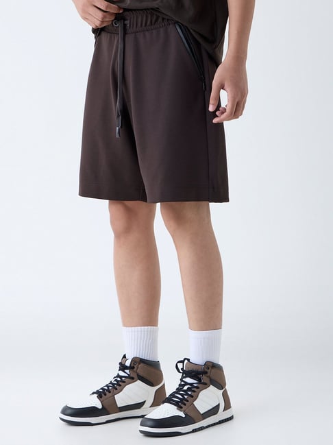studiofit men Studiofit by Westside Dark Brown Relaxed-Fit Mid-Rise Shorts-picture-13