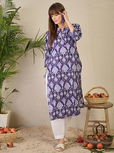 Indo Era Purple Cotton Printed Kurti-picture-18