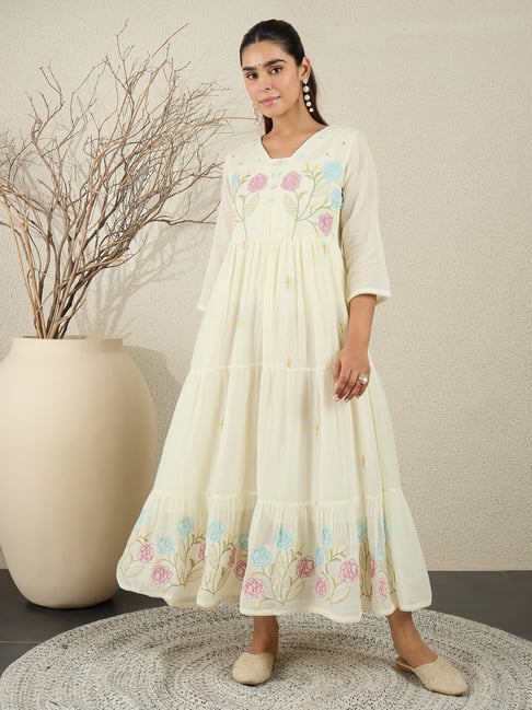 Indo Era Off White Cotton Embroidered Kurti-picture-19
