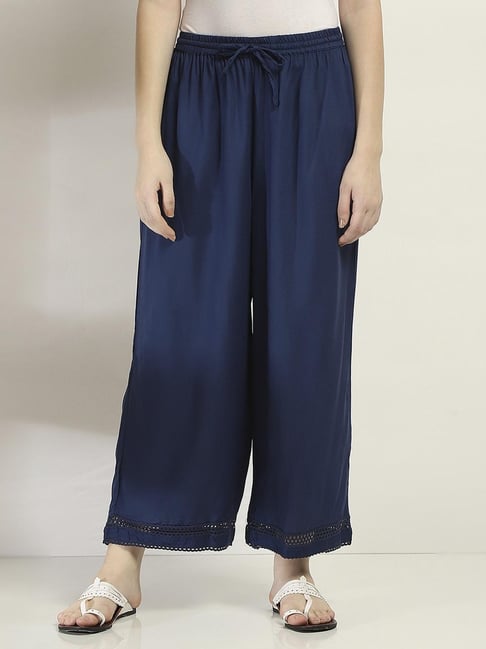 Rangriti Liva Palazzo Pants Rangriti Indigo Viscose Liva Solid Palazzos
