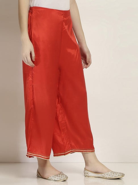 Rangriti Coral Pink Viscose Solid Palazzos