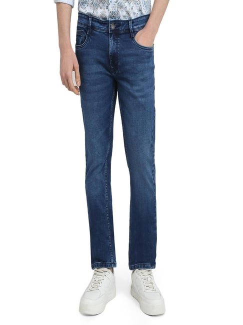 Parx Dark Blue Cotton Blended Slim Fit Jeans-picture-46