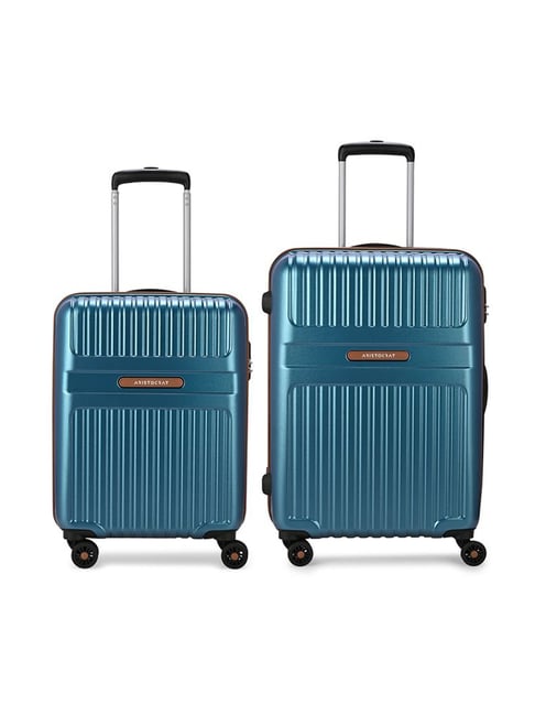 Aristocrat Atlas Teal Blue Textured Large Hard Sided Checked Luggage - Set of 2 (55, 66cm)