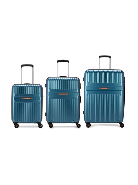Aristocrat Atlas Teal Blue Textured Large Hard Sided Checked Luggage - Set of 3 (55, 66 & 77cm)