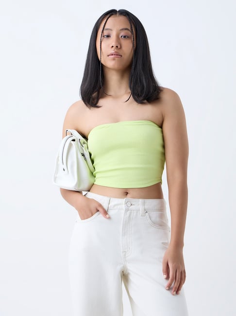 nuon women Nuon by Westside Lime Ribbed Cotton-Blend Tube Top-picture-33