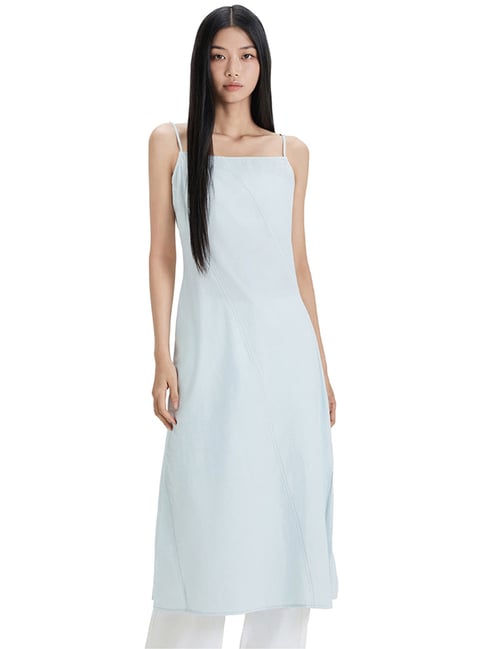 MIXXO Light Indigo Regular Fit Soft Denim Maxi Dress-image-7