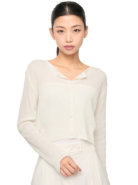 MIXXO Ivory Essential Regular Fit Ribbed Cardigan