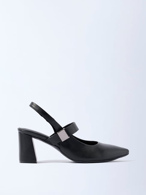 LUNA BLU by Westside Black Slingback Block Heel Mules-picture-34