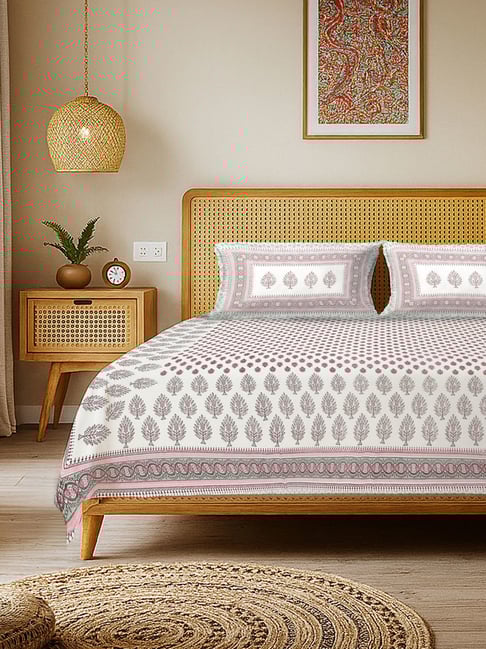 Urban Space Padmini Pink Cotton Jaipuri Handblock Printed 200 TC King Bedsheets with 2 Pillow Covers-picture-34