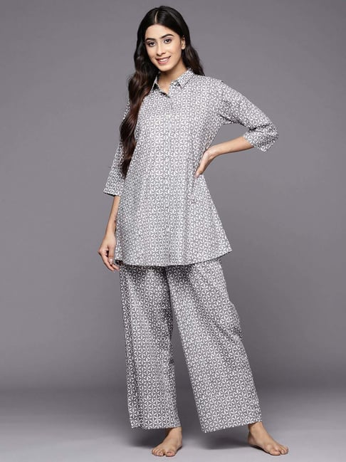 Libas Grey Straight Fit Printed Night Suit